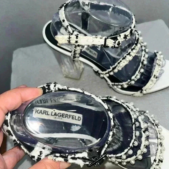 KARL LAGERFELD PARIS Lara Block Heel Textured Sandal, clear heel - Picture 5 of 11